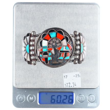 6.75" 40's-50's vintage Zuni sterling silver rainbow man inlay cuff bracelet