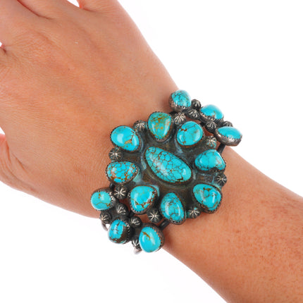 6.3" Vintage Native American sterling silver high grade turquoise cuff bracelet