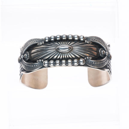 6.4" Delbert Gordon Navajo sterling silver deep stamped/chiseled cuff bracelet