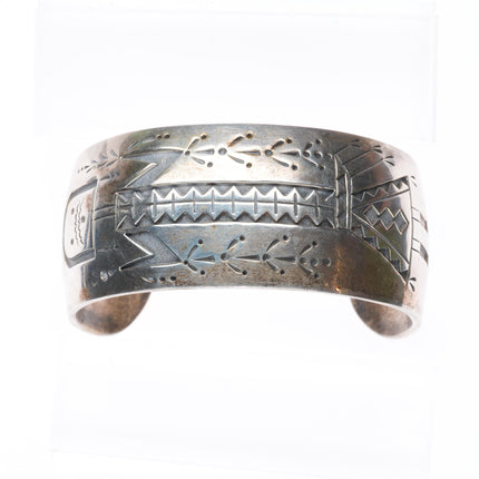 7.1" Garrison Boyd Navajo sterling silver wide band Yei overlay cuff bracelet