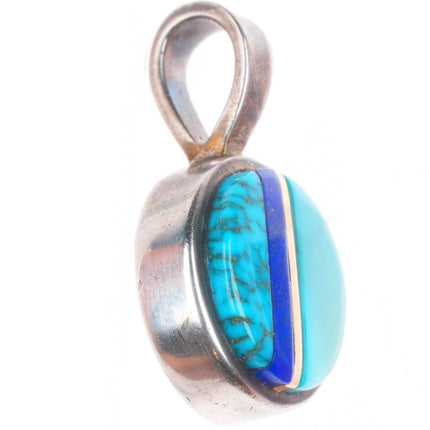 Charles Loloma Hopi 18k gold, sterling silver high grade Turquoise pendant