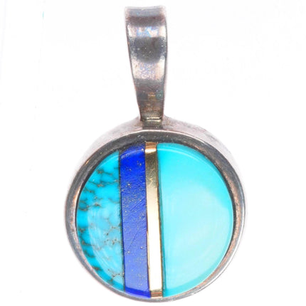 Charles Loloma Hopi 18k gold, sterling silver high grade Turquoise pendant