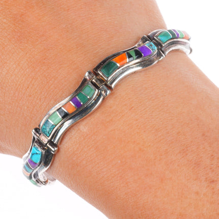 6.5" Livingston/Calvin Begay Navajo sterling silver stone inlay link bracelet