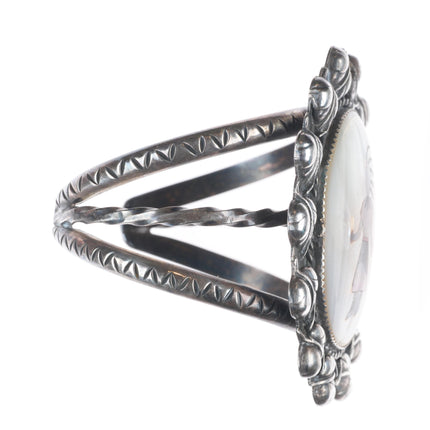 7" Vintage JF Zuni sterling silver shell inlay Kachina Dancer cuff bracelet