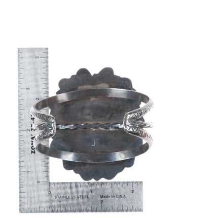 7" Vintage JF Zuni sterling silver shell inlay Kachina Dancer cuff bracelet