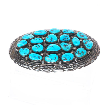 Vintage Navajo sterling silver turquoise cluster belt buckle with stamped rim