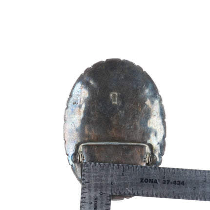 Vintage Navajo sterling silver turquoise cluster belt buckle with stamped rim