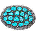 Vintage Navajo sterling silver turquoise cluster belt buckle with stamped rim