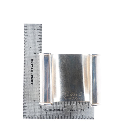 6.75" Vintage Joe Paul Navajo sterling silver wide band plain cuff bracelet