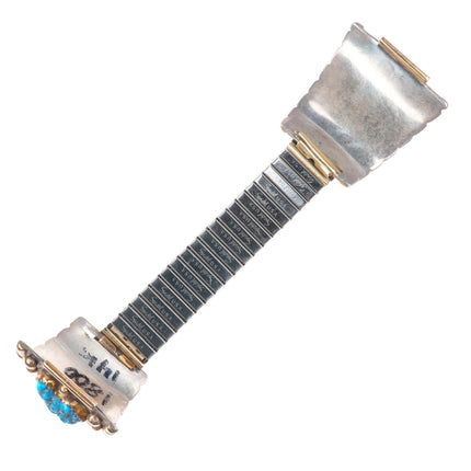 Nelson Walley 14k gold/sterling silver/turquoise southwestern watch tips