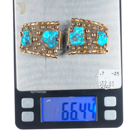 Nelson Walley 14k gold/sterling silver/turquoise southwestern watch tips