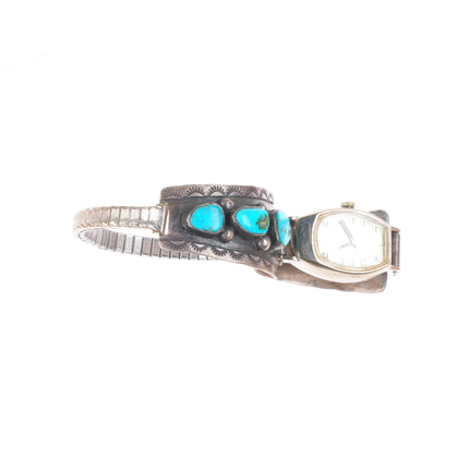 Vintage Harry H Begay Navajo sterling silver ladies watch tips w/turquoise