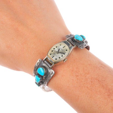 Vintage Harry H Begay Navajo sterling silver ladies watch tips w/turquoise