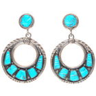 Vintage G&L Leekity Zuni sterling silver turquoise cluster dangle hoop earrings