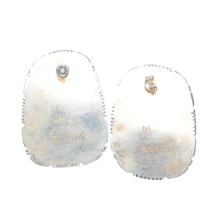 JH Navajo sterling silver ribbon boulder turquoise large earrings