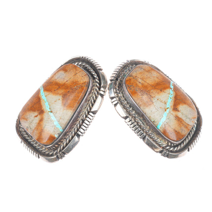 JH Navajo sterling silver ribbon boulder turquoise large earrings