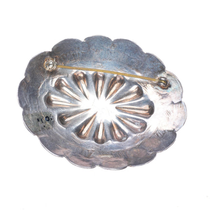 1940's Vintage Navajo sterling silver turquoise concho pin/brooch w/turquoise