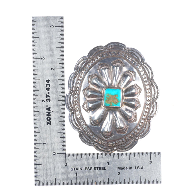 1940's Vintage Navajo sterling silver turquoise concho pin/brooch w/turquoise