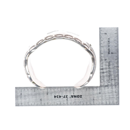 6.25" W Silvers Vintage Navajo sterling silver wide duck inlay cuff bracelet
