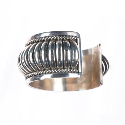 6.5" Priscilla Apacheto sterling silver melon ribbed Navajo cuff bracelet