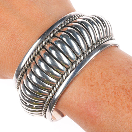 6.5" Priscilla Apacheto sterling silver melon ribbed Navajo cuff bracelet