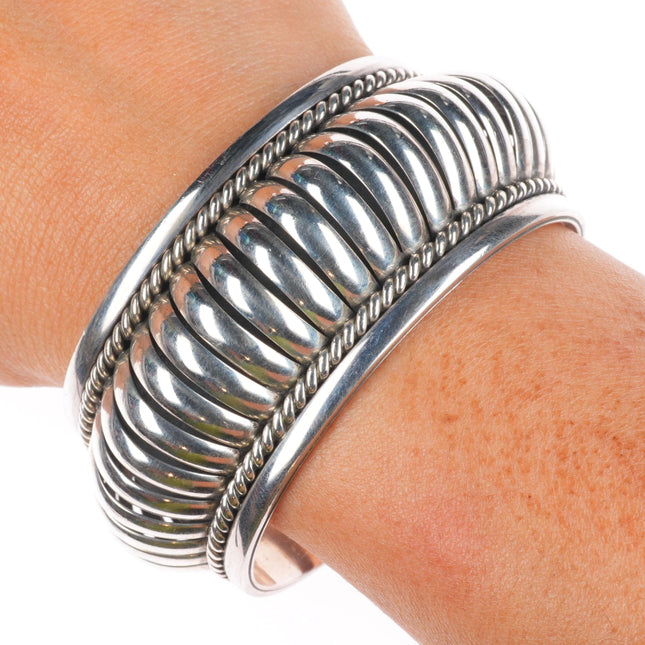 6.5" Priscilla Apacheto sterling silver melon ribbed Navajo cuff bracelet