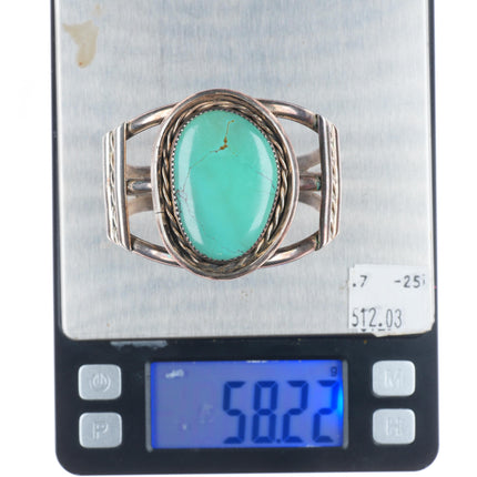 6.3" Vintage Navajo sterling silver green turquoise cuff bracelet