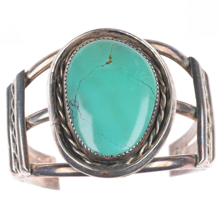6.3" Vintage Navajo sterling silver green turquoise cuff bracelet
