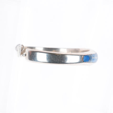 6.1" Frank Chee Navajo sterling silver denim lapis channel inlay cuff bracelet