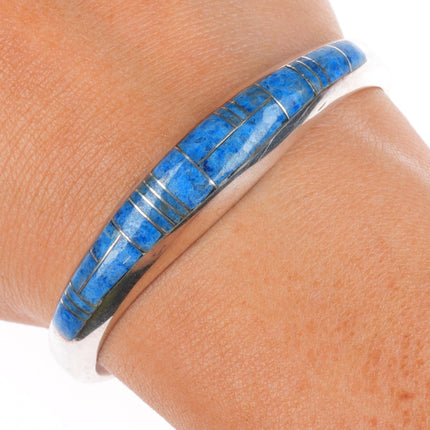 6.1" Frank Chee Navajo sterling silver denim lapis channel inlay cuff bracelet
