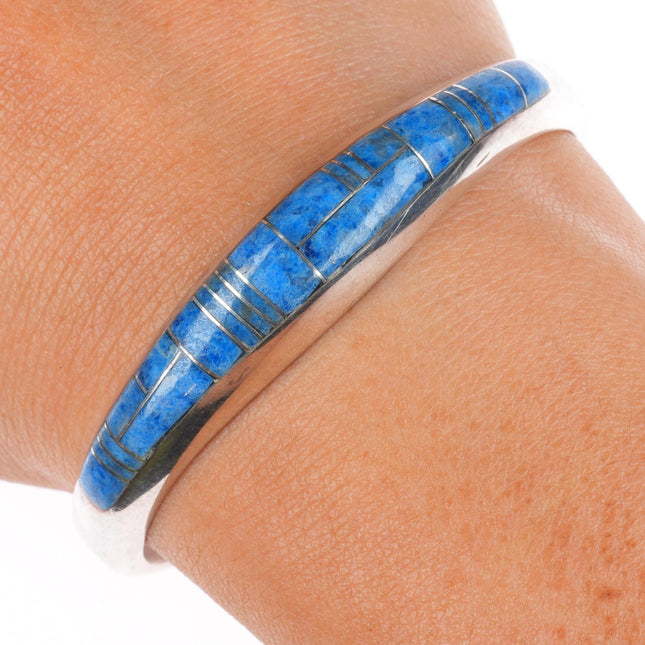 6.1" Frank Chee Navajo sterling silver denim lapis channel inlay cuff bracelet