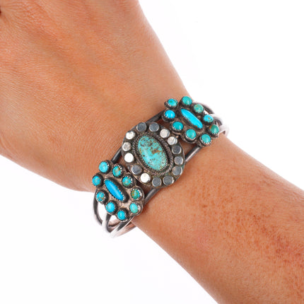6.6" 30's-40's Vintage Navajo or Zuni sterling silver turquoise cuff bracelet