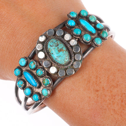 6.6" 30's-40's Vintage Navajo or Zuni sterling silver turquoise cuff bracelet