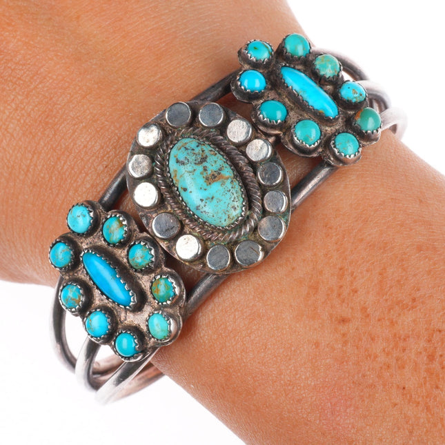 6.6" 30's-40's Vintage Navajo or Zuni sterling silver turquoise cuff bracelet
