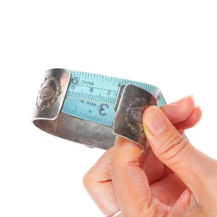 7" c1940 Vintage Navajo intricately stamped/chiseled cuff bracelet w/ turquoise