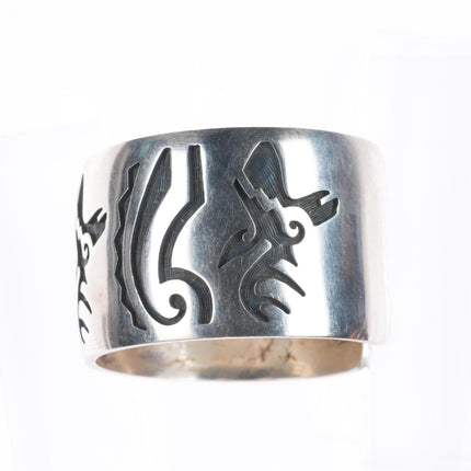 6.6" Larry Pooyouma Hopi overlay wide deer sterling silver cuff bracelet
