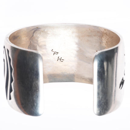 6.6" Larry Pooyouma Hopi overlay wide deer sterling silver cuff bracelet