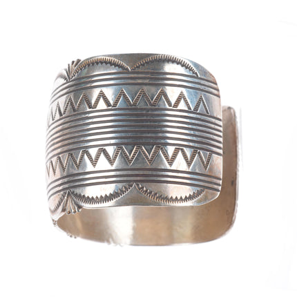 6.8" Vintage Navajo sterling silver wide band heavy stamped cuff bracelet