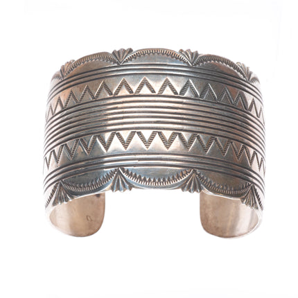 6.8" Vintage Navajo sterling silver wide band heavy stamped cuff bracelet