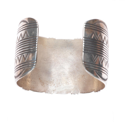 6.8" Vintage Navajo sterling silver wide band heavy stamped cuff bracelet