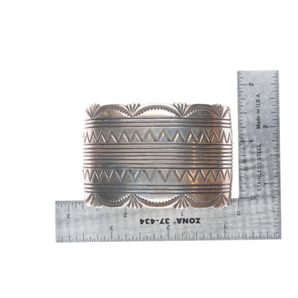 6.8" Vintage Navajo sterling silver wide band heavy stamped cuff bracelet