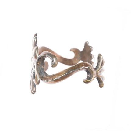 6" Vintage Zuni or Navajo tufa cast ingot silver stamped cuff bracelet