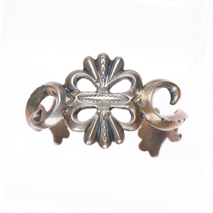 6" Vintage Zuni or Navajo tufa cast ingot silver stamped cuff bracelet