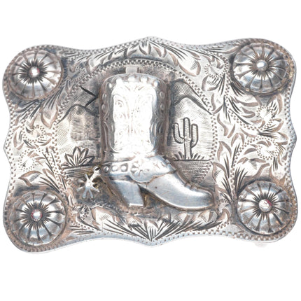 c1940's Vintage Visalia Stock SF CA Sterling silver lady cowboy boot belt buckle