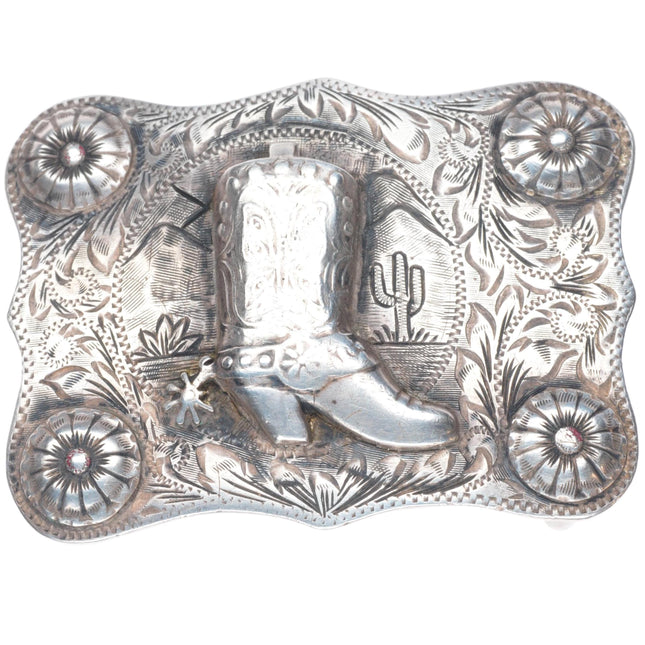 c1940's Vintage Visalia Stock SF CA Sterling silver lady cowboy boot belt buckle