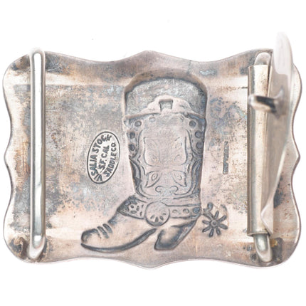 c1940's Vintage Visalia Stock SF CA Sterling silver lady cowboy boot belt buckle