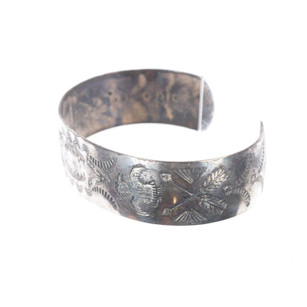 7" 1940's Navajo/Fred Harvey sterling silver hand stamped cuff bracelet