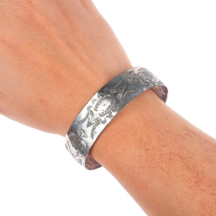 7" 1940's Navajo/Fred Harvey sterling silver hand stamped cuff bracelet