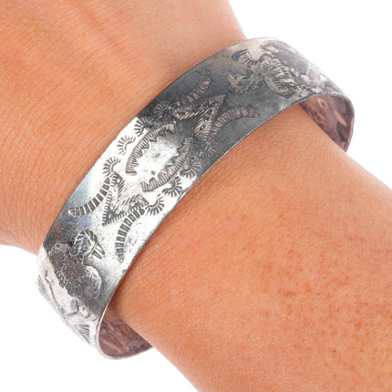 7" 1940's Navajo/Fred Harvey sterling silver hand stamped cuff bracelet