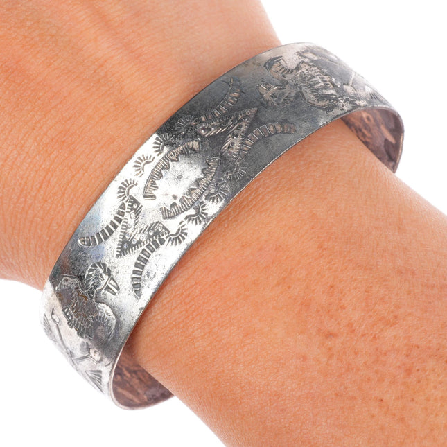 7" 1940's Navajo/Fred Harvey sterling silver hand stamped cuff bracelet